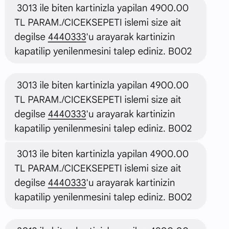 Çiçek Sepeti Kredi Kartı Şüpheli İşlem Bildirimi