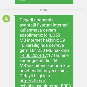 Vodafone 39 TL Karşılığında ''zorunlu'' 250 MB