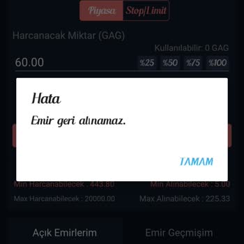 Bitexen Global Emir İptali Yapamıyorum