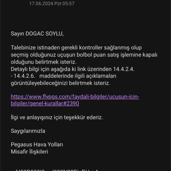 Pegasus Bol Bol Puan İle Alınamaz Hatası