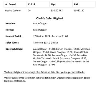 Ali Osman Ulusoy Alaca Fatsa Otobüs Bileti