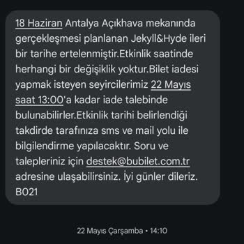 Bubilet Belirsiz Tarihli Müzikal: Bilet İadesi Bekleniyor!
