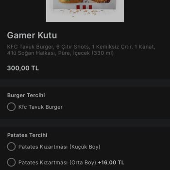 KFC Menü İçeriğinin Tamamını Göndermedi