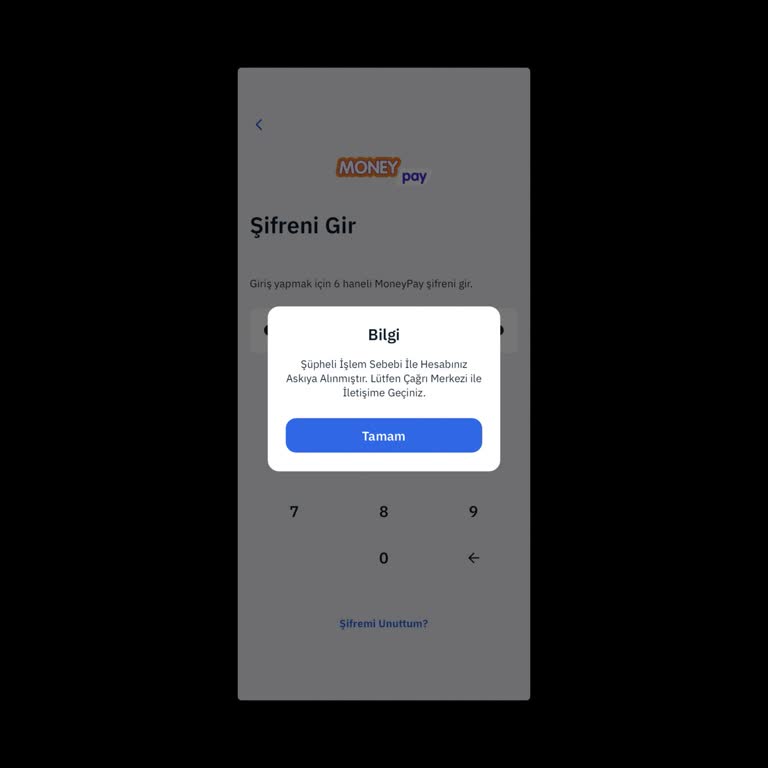 MoneyPay Uygulamasının Hesabıma Askıya Alması