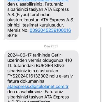 Getir Yemek Burger King Şikayet