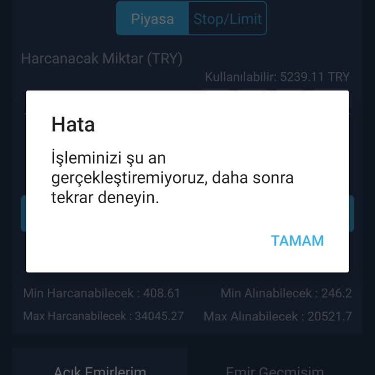 Bitexen Kripto Alış Sorunlu