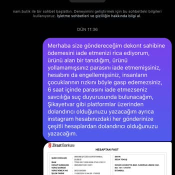 Nam.butik (Instagram) Parayı Alıp Ürünü Göndermiyorlar