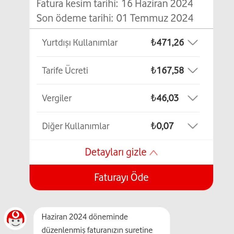 Vodafone Faturam Beni Bilgilendirmeden Aşım Yapmış