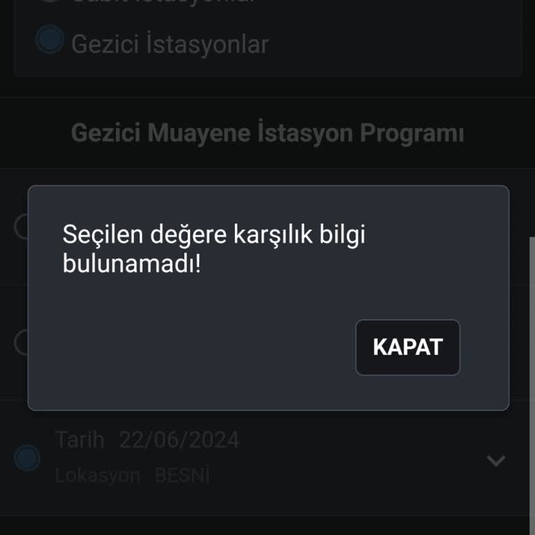 TÜVTÜRK Muayene Randevu Hatası