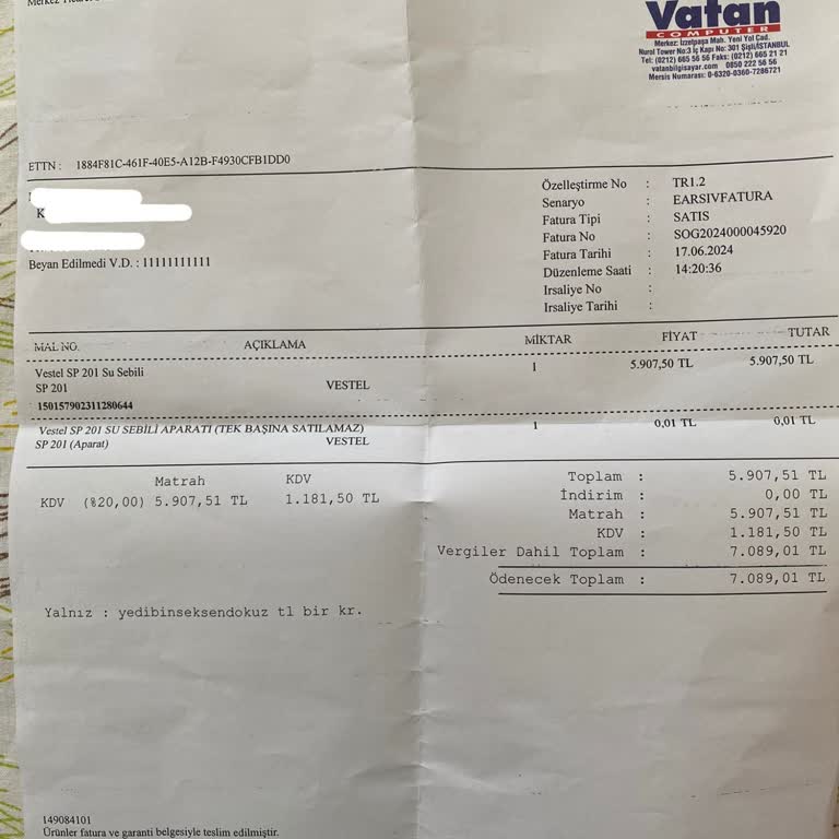 Vatan Bilgisayar Ayıplı Ürün İadesi