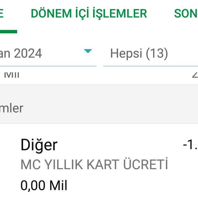 Garanti BBVA Kredi Kartım İçin 1131 TL Lik Kullanım Aidatı Yansıtmış