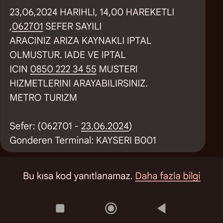 Metro Turizm İptal Olan Sefer
