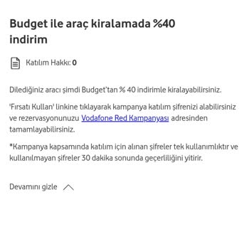 Vodafone Budget %40 İndirim Fırsat Kuponunu Vermemesi