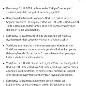 Vodafone Budget %40 İndirim Fırsat Kuponunu Vermemesi