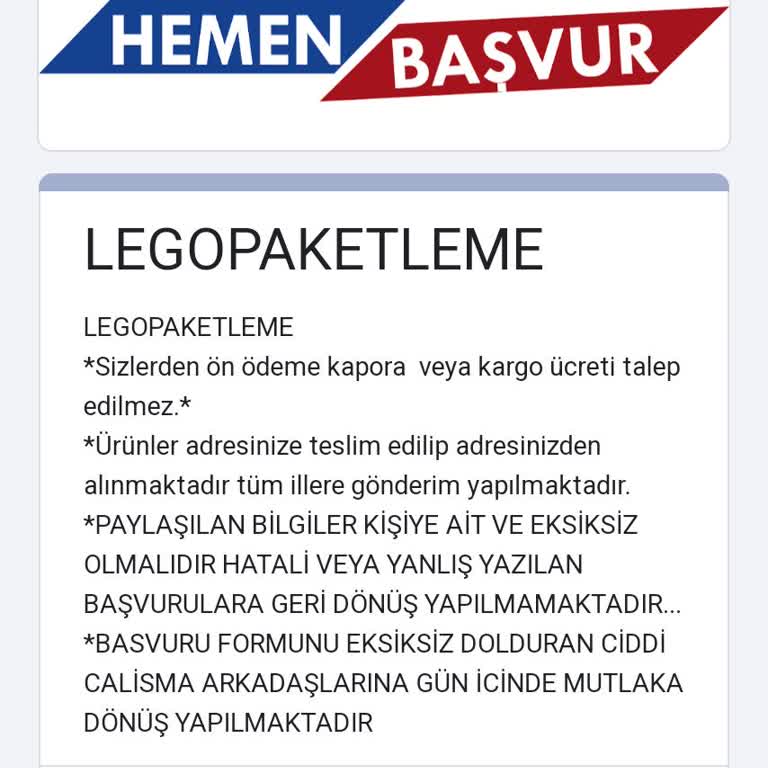 Lego Paketleme İŞKUR Logolu Evde Paketleme İşine Rızam Yoktur