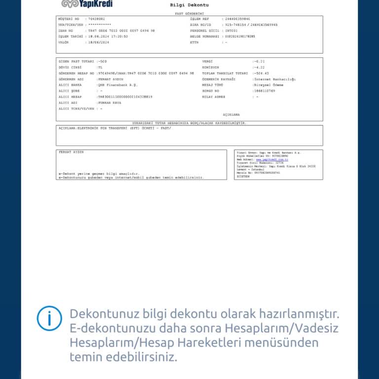 Kalebet Banka Üzerinden Fast Ödemesinin Hesabıma Yüklenmesini İstiyorum