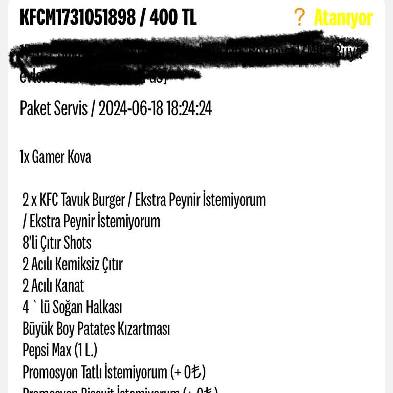 KFC Siparişim Teslim Edilmedi