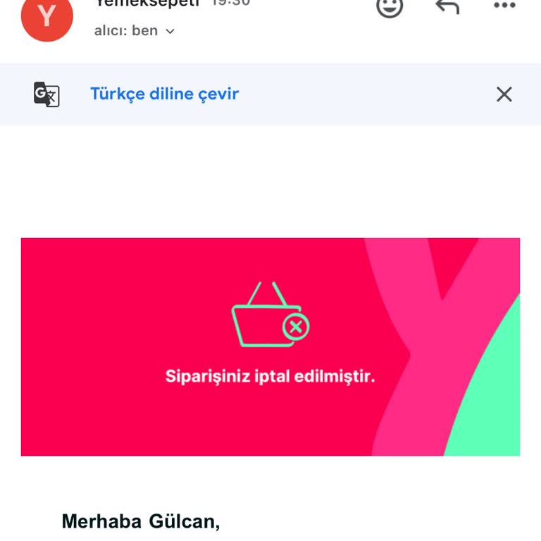 Yemeksepeti'nden Verilen Siparişin İptali