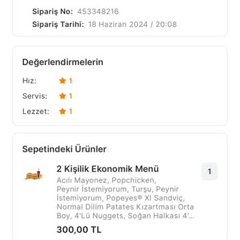 Yanlış Gelen Ürün Popeyes Dan İade Kabul Edilmedi