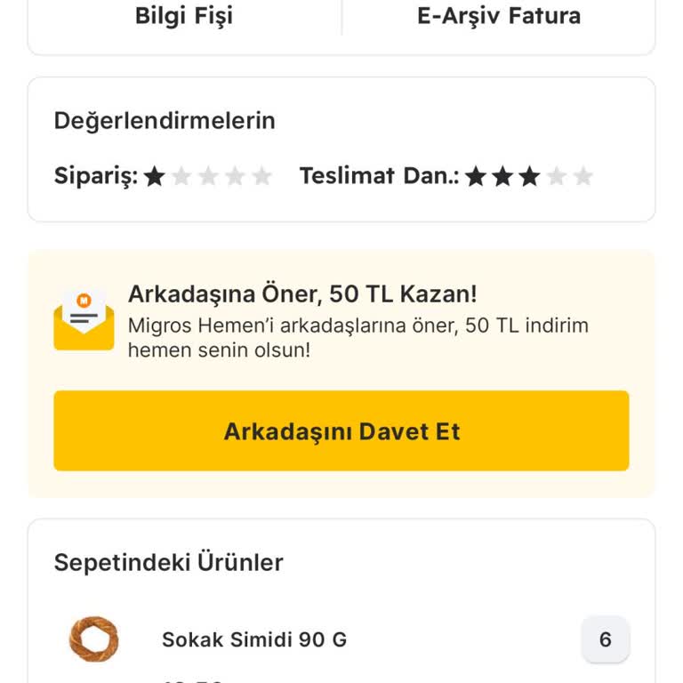Migros Simit Sipariş Ettim Bayat Poğaça Geldi.