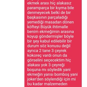 Yemeksepeti Antalya Merkez Kokoreç Müşteri Mağduriyeti