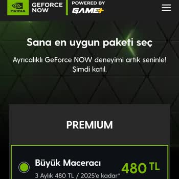 GeForce NOW powered by GAME+ Kampanyadan Yararlanamadım. Eski Ücretten Ödeme Alınmış.