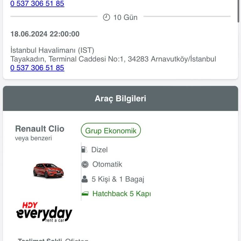 HDY Everyday Rent A Car Araç Kiralama Şirketinden Kiraladığım Araç Memnuniyetsizliği