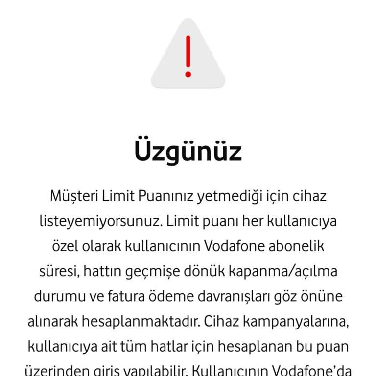Vodafone Müşteri Limit Puanı