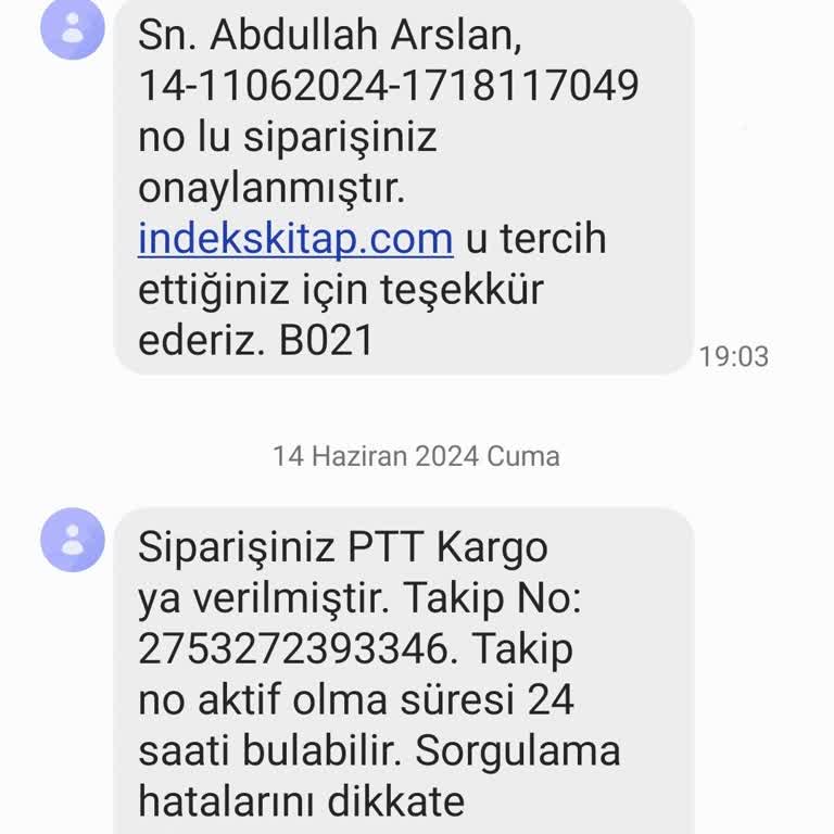 İndeks Kitap Siparişin Kargoya Verilmemesi