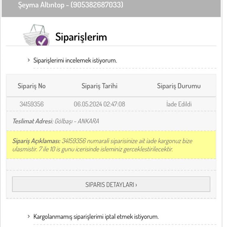 Sefamerve Ürün İade Ücretim Yatmadı