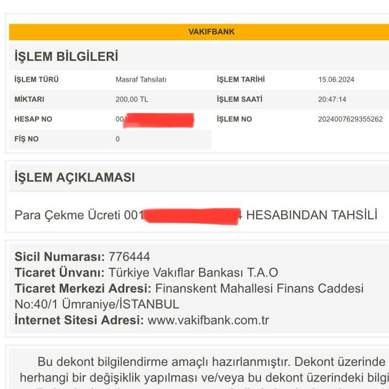 VakıfBank Para Çekim Ücreti