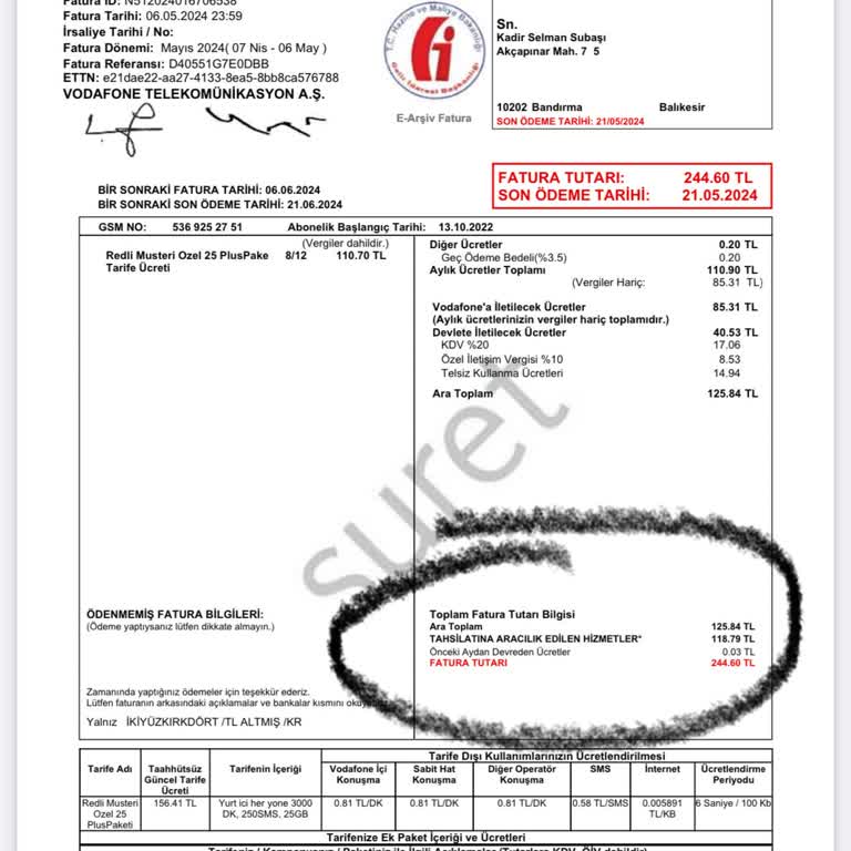 Vodafone Faturaya Ek Ücretler