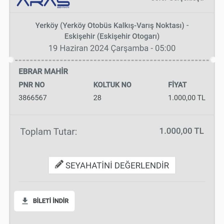 Aras Turizm Ve Obilet Şikayetim