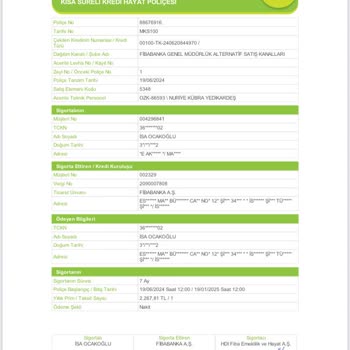 Fibabanka Hayat Sigortası İadesi