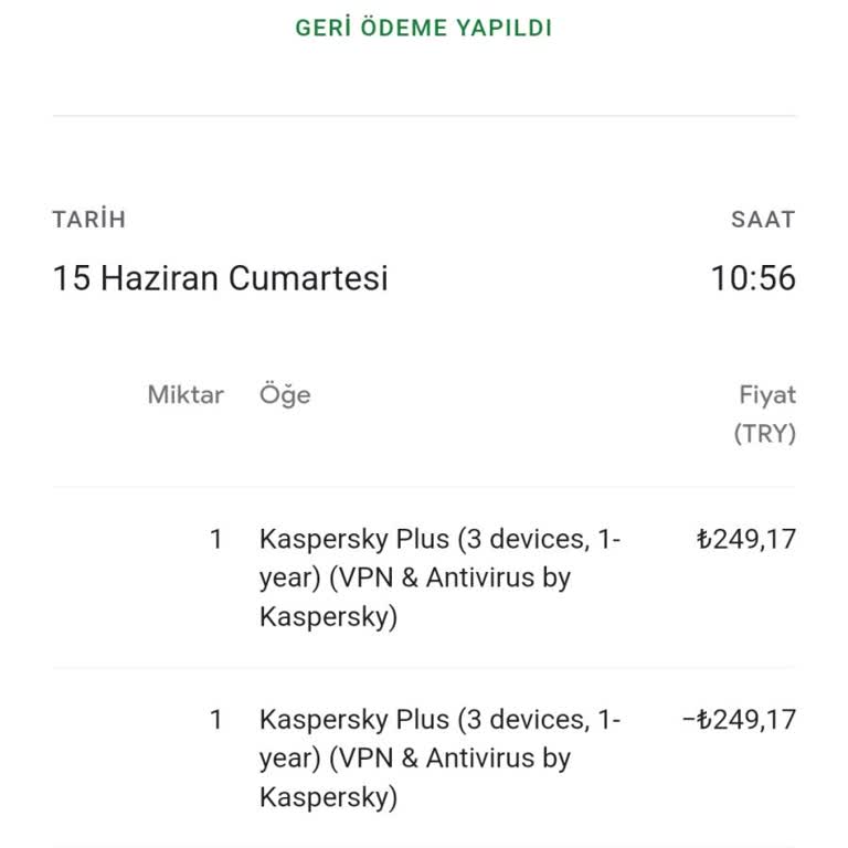 Google Play Geri Ödemede 0 TL Gözüküyor
