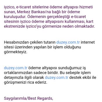 iyzico Duzey.com.tr Hesabımdan Habersiz Para Çekimi