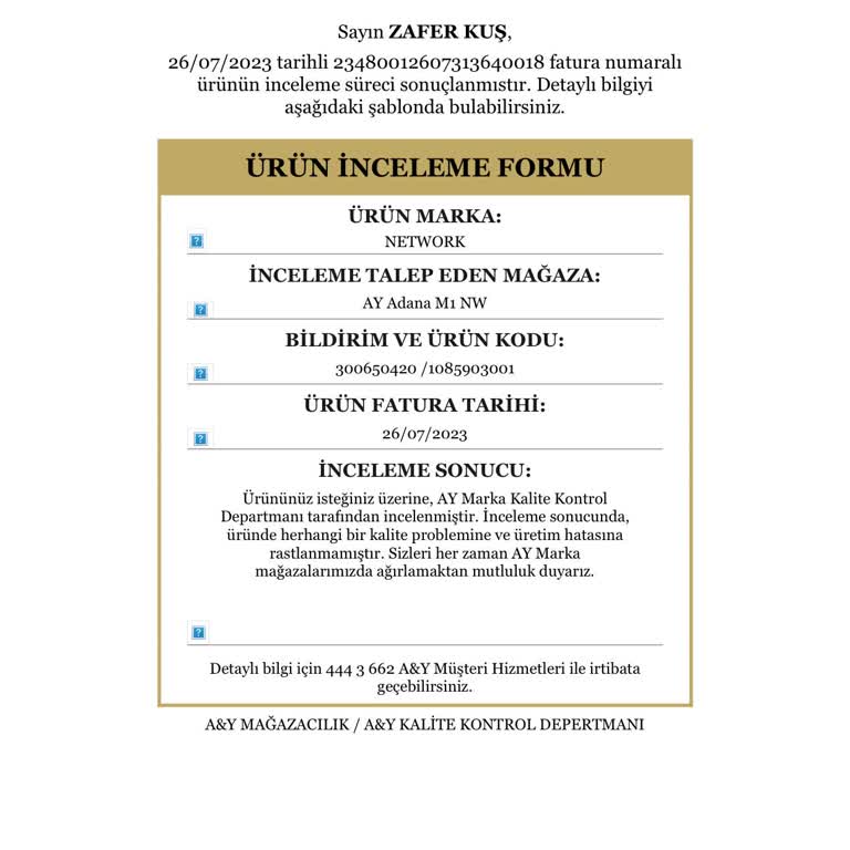 Network Mağazası Pişmanlık