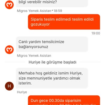 Migros Yemek Teslim Edilmeyen Siparişin Teslim Edilmiş Olması