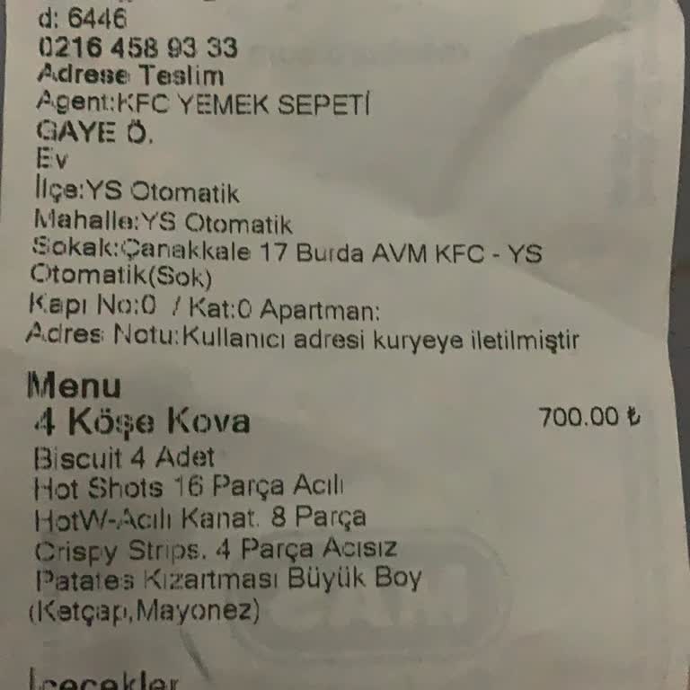 Yemeksepeti Eksik Ürün Ve Çözüm Bulunamayan KFC Siparişi