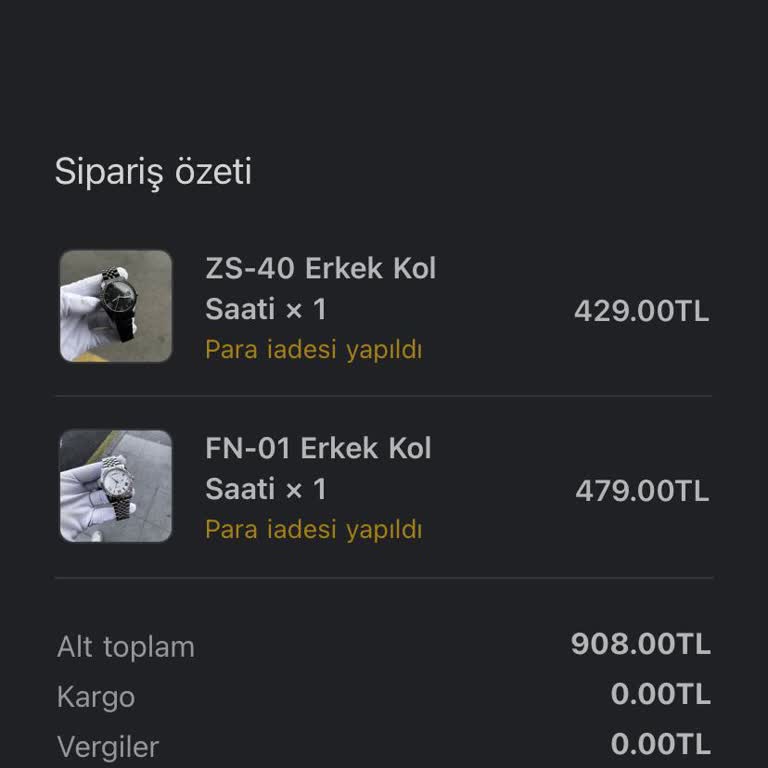 Zirve Takı Para İadesi Yapılmıyor
