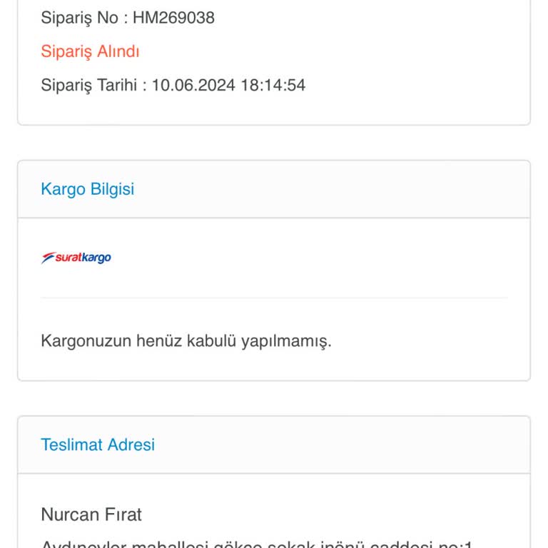 Hepsi Moda Kargoya Verilmeyen Sipariş