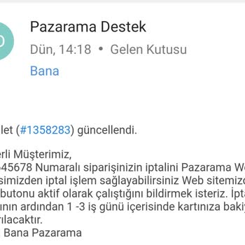 Pazarama Siparişimi Teslim Etmiyor İptal Etmiyor