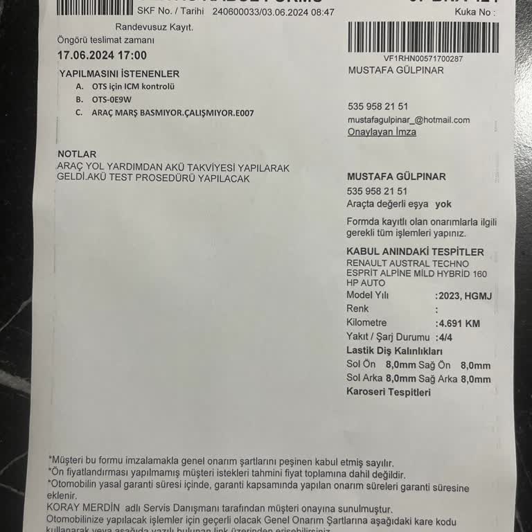 Renault Austral Akü Sorunu