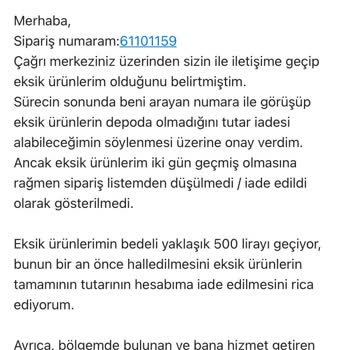 İstegelsin Firması Eksik Market Ürünlerimin Tutarını İade Etmiyor.