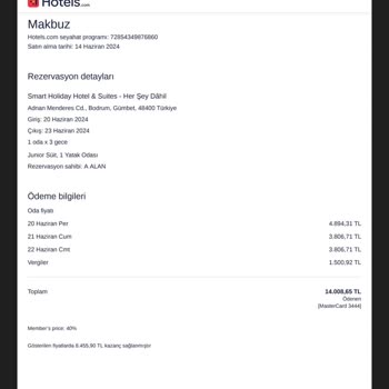 Hotels.com'dan Ücret İadesi