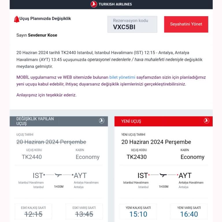 THY Rize Uçak İptali