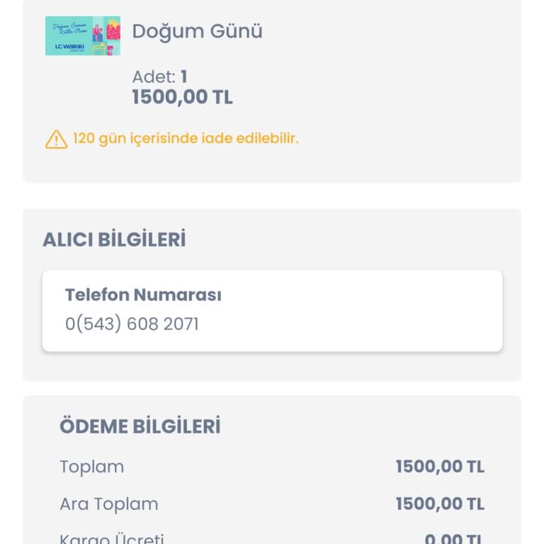 LCW Teslim Edilmeyen Hediye Kartı