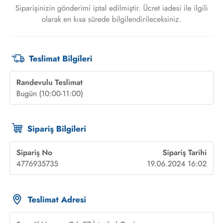 Cepte Şok Sipariş İptali