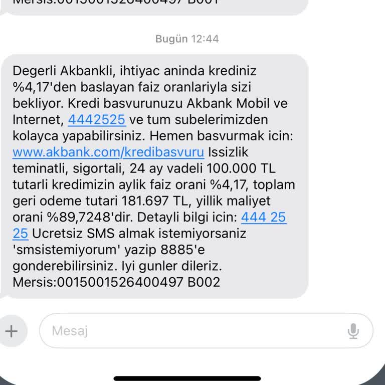 Akbank İhtiyaç Kredi Mesajı