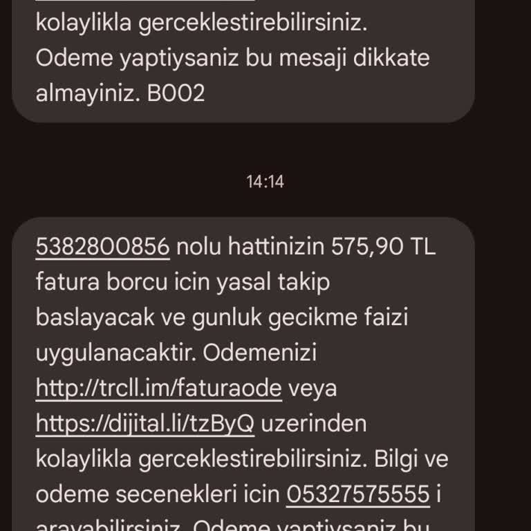 Turkcell Hattım Olmamasına Rağmen Fatura Tutarı Gönderiyor